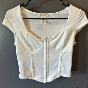 White Ribbed Bustier Crop Top – Shosho (Size M)